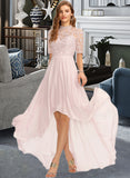 Anabel A-Line High Neck Asymmetrical Chiffon Bridesmaid Dress STIP0013037