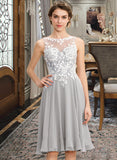 Brooke A-Line Scoop Neck Knee-Length Chiffon Lace Bridesmaid Dress STIP0013038