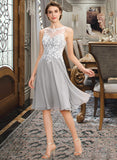 Brooke A-Line Scoop Neck Knee-Length Chiffon Lace Bridesmaid Dress STIP0013038