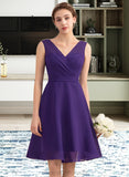 Amaya A-Line V-neck Knee-Length Chiffon Bridesmaid Dress With Ruffle STIP0013039