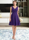 Amaya A-Line V-neck Knee-Length Chiffon Bridesmaid Dress With Ruffle STIP0013039