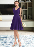 Amaya A-Line V-neck Knee-Length Chiffon Bridesmaid Dress With Ruffle STIP0013039