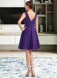 Amaya A-Line V-neck Knee-Length Chiffon Bridesmaid Dress With Ruffle STIP0013039