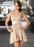 Cailyn A-Line/Princess One-Shoulder Short/Mini Chiffon Bridesmaid Dress With Ruffle Flower(s) Bow(s) STIP0013040