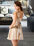 Cailyn A-Line/Princess One-Shoulder Short/Mini Chiffon Bridesmaid Dress With Ruffle Flower(s) Bow(s) STIP0013040