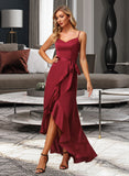 Pam A-Line V-neck Asymmetrical Bridesmaid Dress With Split Front STIP0013041