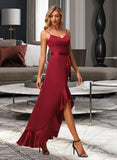 Pam A-Line V-neck Asymmetrical Bridesmaid Dress With Split Front STIP0013041