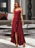 Pam A-Line V-neck Asymmetrical Bridesmaid Dress With Split Front STIP0013041