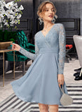 Emery A-line V-Neck Knee-Length Chiffon Lace Bridesmaid Dress STIP0013042