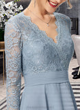 Emery A-line V-Neck Knee-Length Chiffon Lace Bridesmaid Dress STIP0013042