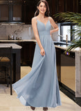 Melina A-line V-Neck Floor-Length Chiffon Bridesmaid Dress STIP0013043