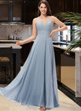 Melina A-line V-Neck Floor-Length Chiffon Bridesmaid Dress STIP0013043