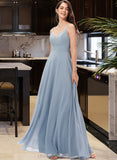 Melina A-line V-Neck Floor-Length Chiffon Bridesmaid Dress STIP0013043