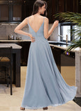 Melina A-line V-Neck Floor-Length Chiffon Bridesmaid Dress STIP0013043