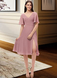 Sydnee A-Line V-neck Knee-Length Chiffon Bridesmaid Dress With Split Front STIP0013044