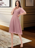 Sydnee A-Line V-neck Knee-Length Chiffon Bridesmaid Dress With Split Front STIP0013044