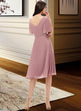 Sydnee A-Line V-neck Knee-Length Chiffon Bridesmaid Dress With Split Front STIP0013044