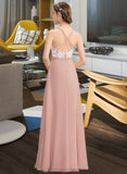 Kaitlynn A-Line V-neck Floor-Length Chiffon Lace Bridesmaid Dress With Split Front STIP0013045