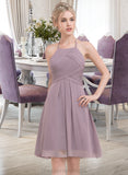 Polly A-Line Scoop Neck Knee-Length Chiffon Bridesmaid Dress With Ruffle STIP0013046