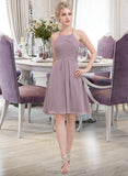 Polly A-Line Scoop Neck Knee-Length Chiffon Bridesmaid Dress With Ruffle STIP0013046