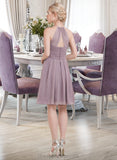 Polly A-Line Scoop Neck Knee-Length Chiffon Bridesmaid Dress With Ruffle STIP0013046