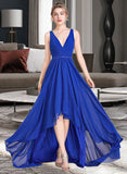 Skye A-Line V-neck Asymmetrical Chiffon Bridesmaid Dress With Ruffle Beading Sequins STIP0013047