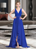 Skye A-Line V-neck Asymmetrical Chiffon Bridesmaid Dress With Ruffle Beading Sequins STIP0013047