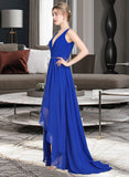 Skye A-Line V-neck Asymmetrical Chiffon Bridesmaid Dress With Ruffle Beading Sequins STIP0013047