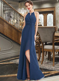 Caitlyn A-Line Halter Floor-Length Bridesmaid Dress With Ruffle Split Front STIP0013048