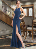 Caitlyn A-Line Halter Floor-Length Bridesmaid Dress With Ruffle Split Front STIP0013048