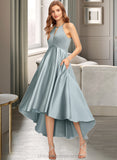 Cara A-Line Scoop Neck Asymmetrical Satin Bridesmaid Dress With Pockets STIP0013050