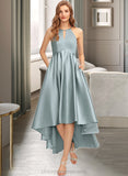 Cara A-Line Scoop Neck Asymmetrical Satin Bridesmaid Dress With Pockets STIP0013050