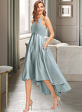 Cara A-Line Scoop Neck Asymmetrical Satin Bridesmaid Dress With Pockets STIP0013050