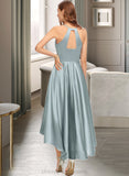 Cara A-Line Scoop Neck Asymmetrical Satin Bridesmaid Dress With Pockets STIP0013050