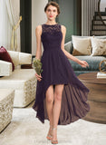 Adelyn A-Line Scoop Neck Asymmetrical Chiffon Lace Bridesmaid Dress STIP0013052