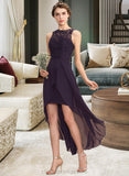 Adelyn A-Line Scoop Neck Asymmetrical Chiffon Lace Bridesmaid Dress STIP0013052