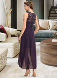 Adelyn A-Line Scoop Neck Asymmetrical Chiffon Lace Bridesmaid Dress STIP0013052