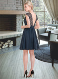 Eleanor A-Line V-neck Knee-Length Chiffon Lace Bridesmaid Dress STIP0013054