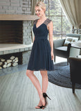 Eleanor A-Line V-neck Knee-Length Chiffon Lace Bridesmaid Dress STIP0013054