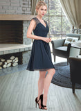 Eleanor A-Line V-neck Knee-Length Chiffon Lace Bridesmaid Dress STIP0013054