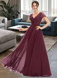 Rylie A-Line V-neck Floor-Length Bridesmaid Dress With Lace STIP0013056