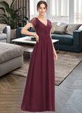 Rylie A-Line V-neck Floor-Length Bridesmaid Dress With Lace STIP0013056