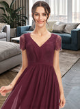 Rylie A-Line V-neck Floor-Length Bridesmaid Dress With Lace STIP0013056