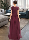 Rylie A-Line V-neck Floor-Length Bridesmaid Dress With Lace STIP0013056