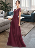 Rylie A-Line V-neck Floor-Length Bridesmaid Dress With Lace STIP0013056