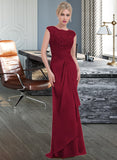 Kaylynn Sheath/Column Scoop Neck Floor-Length Chiffon Lace Bridesmaid Dress With Cascading Ruffles STIP0013057