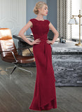 Kaylynn Sheath/Column Scoop Neck Floor-Length Chiffon Lace Bridesmaid Dress With Cascading Ruffles STIP0013057