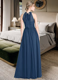 Katie A-Line Scoop Neck Floor-Length Chiffon Bridesmaid Dress With Ruffle Bow(s) Split Front STIP0013058