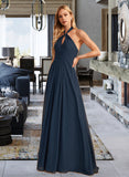 Aisha A-Line Halter Floor-Length Bridesmaid Dress With Ruffle STIP0013059