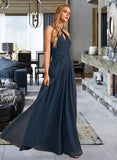 Aisha A-Line Halter Floor-Length Bridesmaid Dress With Ruffle STIP0013059